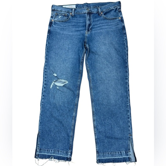 Gap sz 16 / 33 Jeans 90's Loose Mid Rise Raw Hem Distressed Hem Slit Blue Denim - Picture 3 of 7